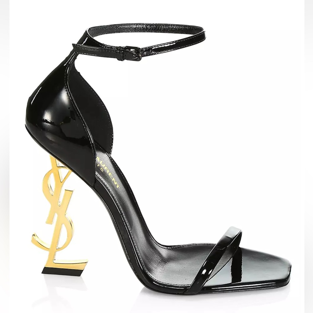 Authentic Saint Laurent YSL Opyum Patent Leather Sandals with Gold Heel